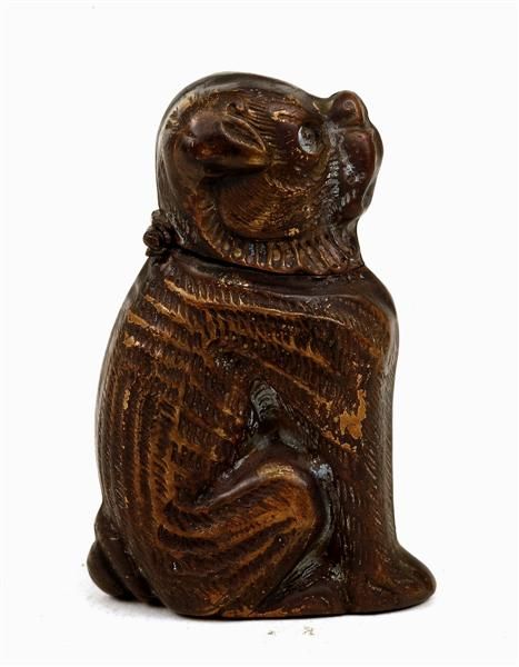 Old Japanese Brass Cigarette Match Safe Dog Pup - 2