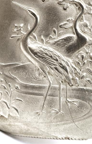 Japanese Silver Match Safe Case Crane & Flower - 2