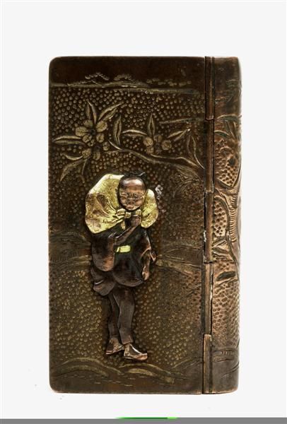 Japanese Mixed Metal Match Safe Box Geisha Figure