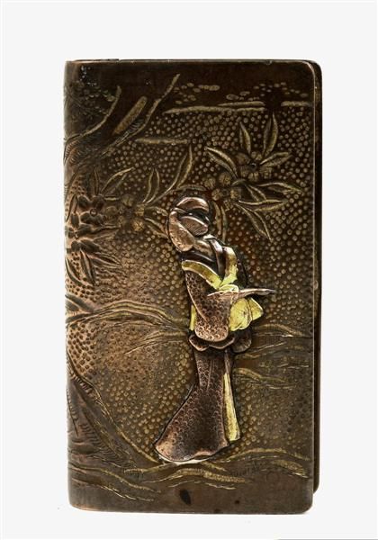 Japanese Mixed Metal Match Safe Box Geisha Figure - 3