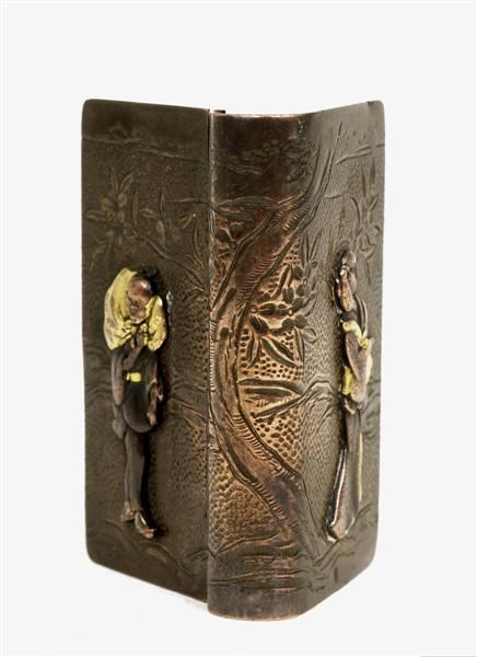 Japanese Mixed Metal Match Safe Box Geisha Figure - 5