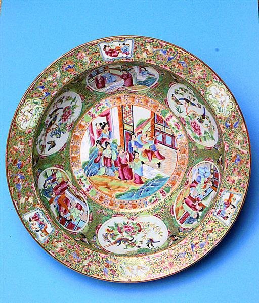 19C Chinese Export Rose Medallion Punch Bowl