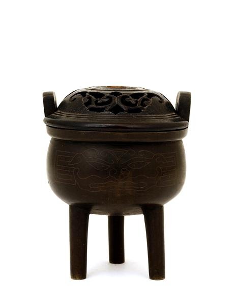 19C Chinese Bronze Censer Silver Wire Shi Sho