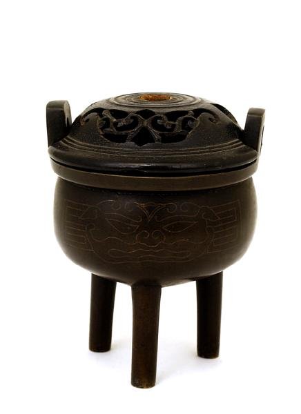 19C Chinese Bronze Censer Silver Wire Shi Sho - 3