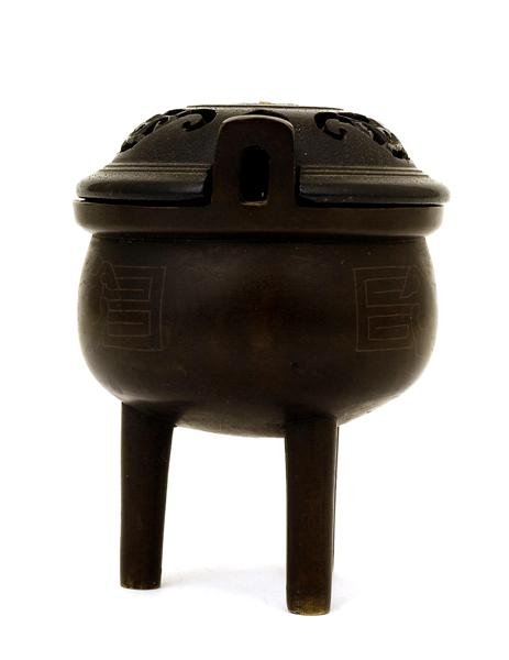 19C Chinese Bronze Censer Silver Wire Shi Sho - 4