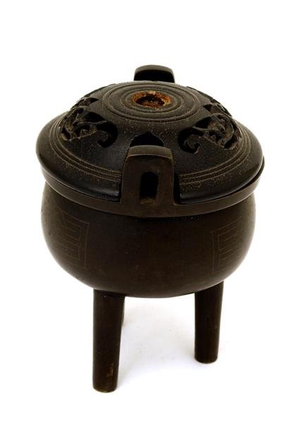 19C Chinese Bronze Censer Silver Wire Shi Sho - 5