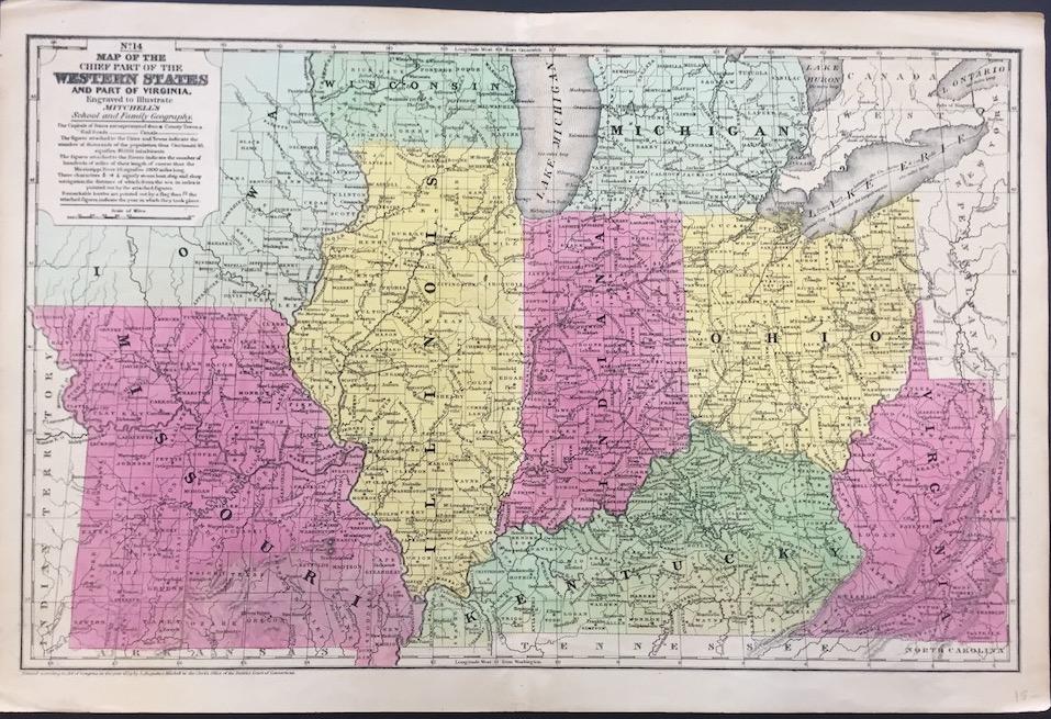 1839 Map of the Chief Parts of the Western States: A look at what we now predominantly call the Midwestern States, by Mitchell that shows the populations by thousands of a majority of larger cities throughout the region. Outlining the rivers and thoro