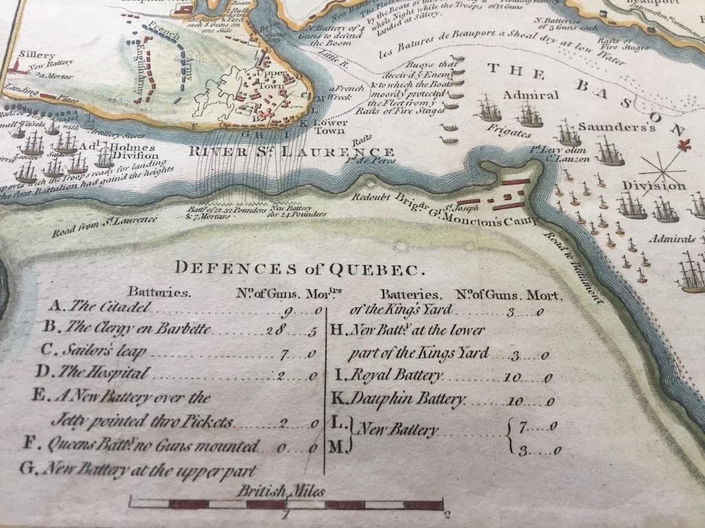 1812 A Plan of the River of St. Laurence: This map profiles the Site of Quebec under the command of Vice Admiral Saunders and Major General Wolfe during September of 1759. It shows a number of French encampments, fortified during the English 
