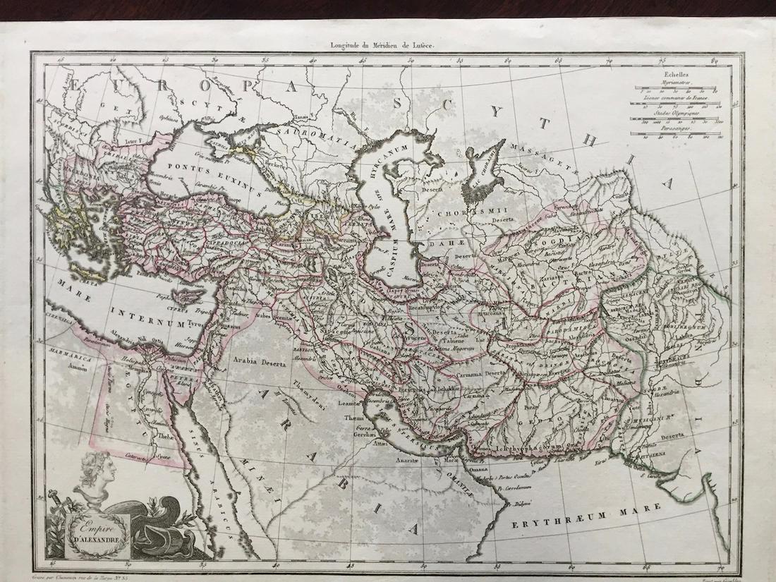1812 Map of the Empire of Alexander: This finely engraved map depicts the empire of Alexander the Great when it was at its greatest. Extending from Greece and Macedonia to Punjab in India, and including Egypt and the entire eastern edge 