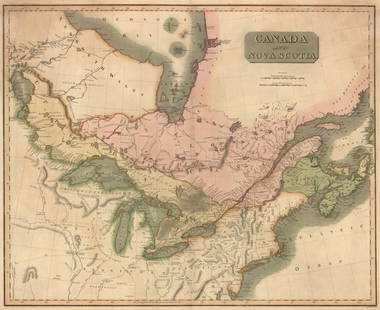 Canada and Nova Scotia: Engineered by W. Dassauville, Edinburgh[Drawn and engraved for Thomsonâ€™s New General Atlas, 1817]48 cm x 59 cm Original color. Some light water staining in upper left and upper right corners.