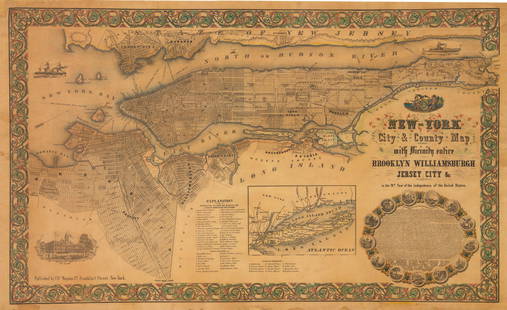 1855 New-York City & County Map with Vicinity entire: By: Charles MagnusDate: 1855 (published) New York, NYDimensions: 19.5 x 32.5 inches ( 49.5 x 82.5 cm)A scarce city map of New York and the surrounding boroughs produced at the middle of the 19th