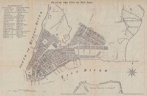 Plan of the City of New York, 1857: Published for D.T Valentineâ€™s Manual, by G. Hayward 1857A lithograph depicting the city plan, and layout of New York City, between both the North (or Hudson) River and the East River. Based on