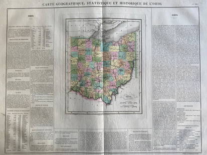 1825 Carte Geographique, Statistique et Historique Le: By: Jean Alexandre BuchonDate: 1825 (Published) ParisDimensions: 18.5 x 25 inches (47 cm x 64 cm)This antique map is a rare example by Buchon depicting the state of Ohio by itself, rather than togethe