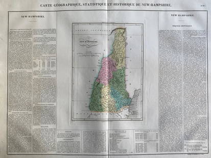 1825 Carte Geographique, Statistique et Historique De: By: Jean Alexandre BuchonDate: 1825 (Published) ParisDimensions: 18.5 x 25 inches (47 cm x 64 cm)This antique map is a rare example by Buchon depicting the state of New Hampshire by itself, rather tha