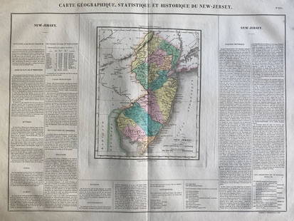 1825 Carte Geographique, Statistique et Historique Du: By: Jean Alexandre BuchonDate: 1825 (Published) ParisDimensions: 18.5 x 25 inches (47 cm x 64 cm)This antique map is a rare example by Buchon depicting the state of New Jersey by itself, rather than