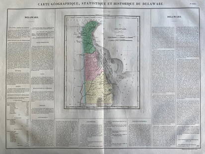 1825 Carte Geographique, Statistique et Historique Du: By: Jean Alexandre BuchonDate: 1825 (Published) ParisDimensions: 18 x 24 inches (46 cm x 61 cm)This antique map is a rare example by Buchon depicting the state of Delaware in and of itself, rather