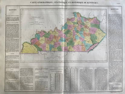 1825 Carte Geographique, Statistique et Historique Du: By: Jean Alexandre BuchonDate: 1825 (Published) ParisDimensions: 18.5 x 25 inches (47 cm x 64 cm)This antique map is a rare example by Buchon depicting the state of Kentucky by itself, rather than