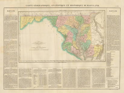 1825 Carte Geographique, Statistique et Historique Du: By: Jean Alexandre BuchonDate: 1825 (Published) ParisDimensions: 18.5 x 25 inches (47 cm x 64 cm)This antique map is a rare example by Buchon depicting the state of Maryland by itself, rather than