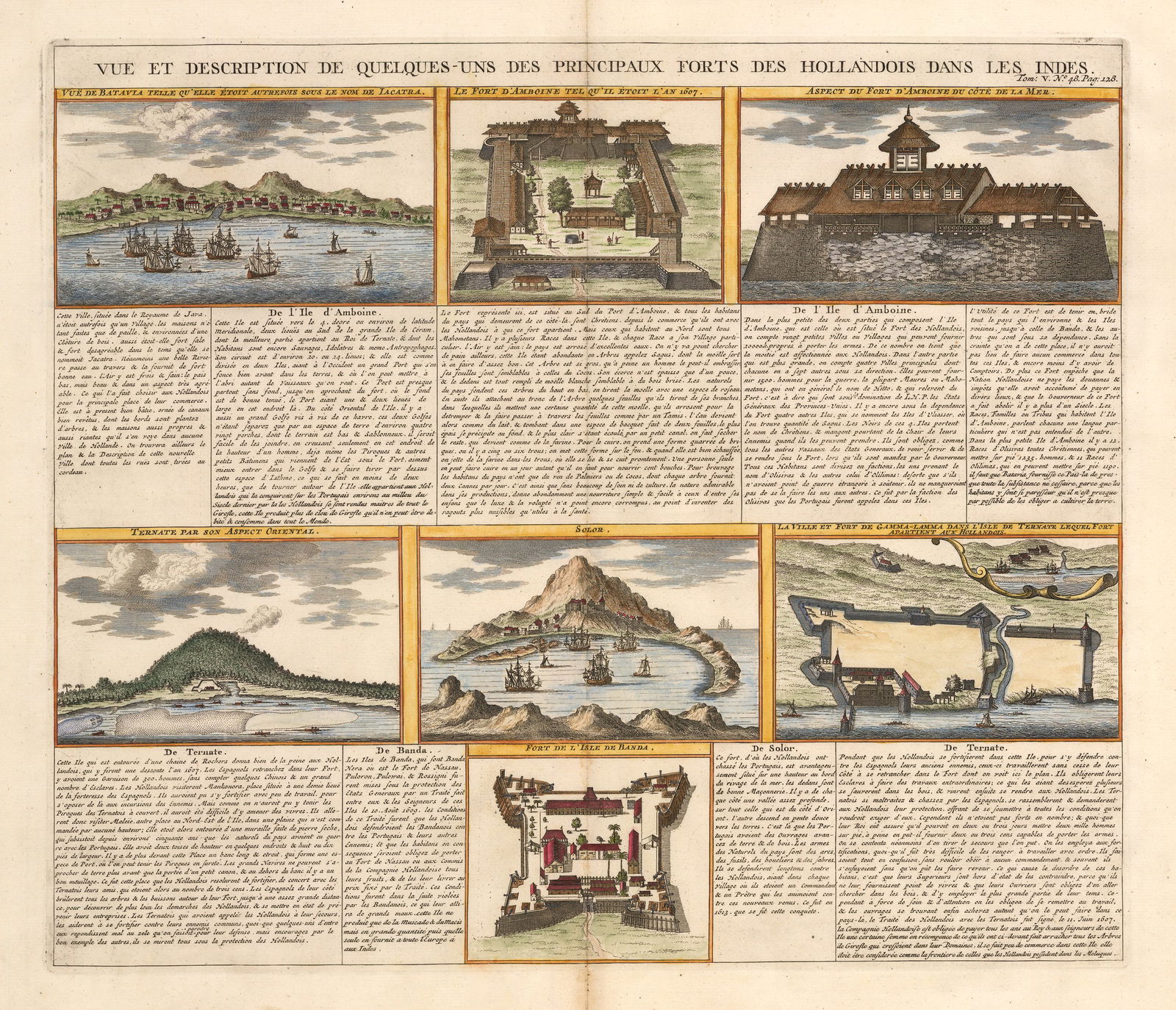 View and Description of the Principal Dutch Forts in the East Indies: By: Henri Abraham Chatelain, 1719 Vue Et Description De Quelquesuns Des Principaux Forts Des Hollandois Dans Les Indes. This Chatelain engraving depicts seven of the most important Dutch trading outpo