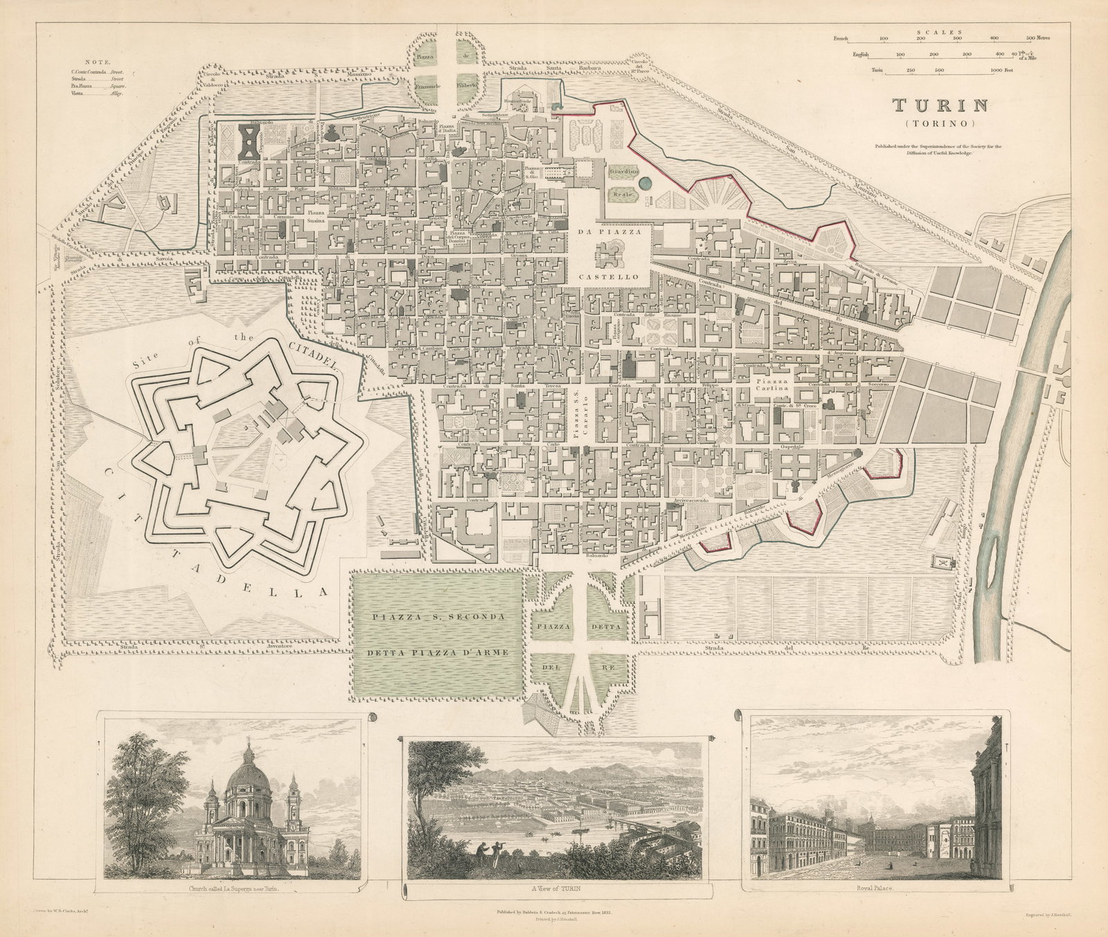 Antique Map of Turin by: S.D.U.K, 1833 (1 of 1)