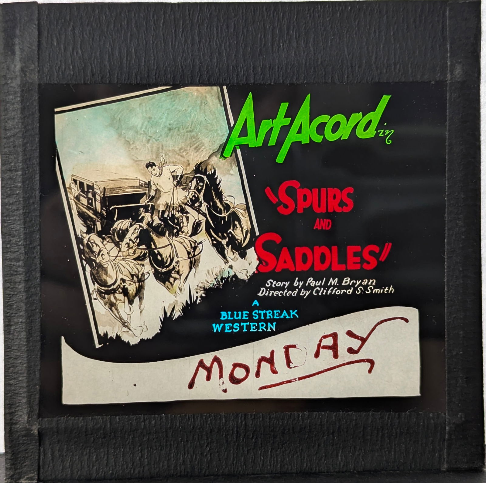 Magic Lantern Movie Slide: Spurs & Saddles, 1927 (1 of 1)