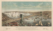 Bird's-Eye View of the Great Suspension Bridge, Connecting The Cities of New York and Brooklyn -