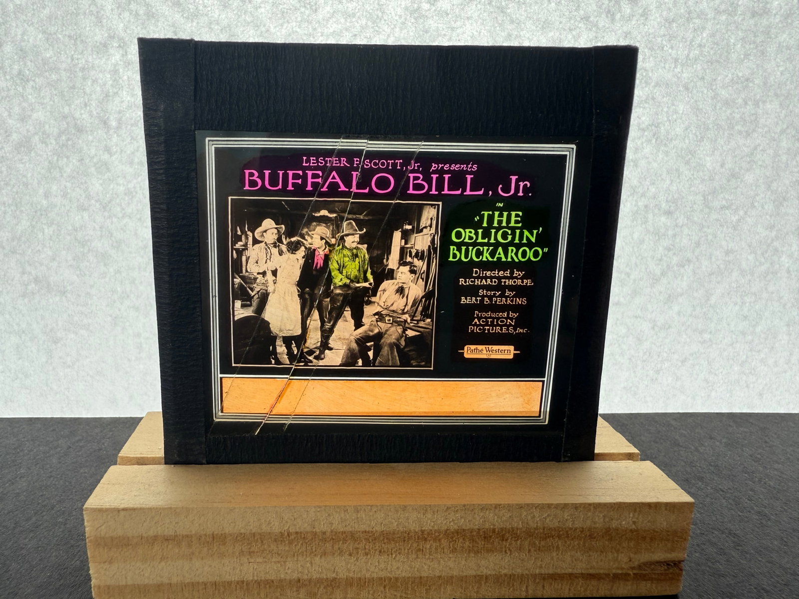 The Obligin Buckaroo - Silent Film Magic Lantern Movie Slide: American silent western film