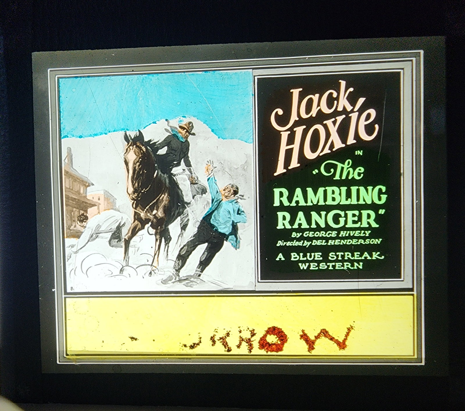 The Rambling Rangers - Silent Film Magic Lantern Movie Slide: The Rambling Ranger is a 1927 American silent Western film directed by Dell Henderson and written by George Hively. The film stars Jack Hoxie, Dorothy Gulliver, C.E. Anderson, Monty Montague Jr., Char