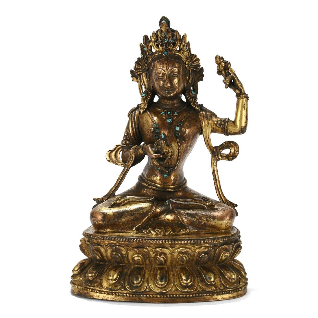 A GILT-BRONZE FIGURE OF SEATED TARA (1 of 6)