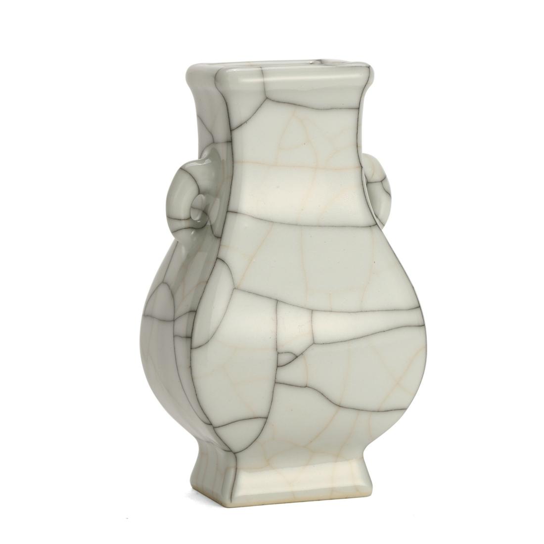 A WHITE CRAKLE-GLAZED HU-SHAPED VASE (1 of 5)