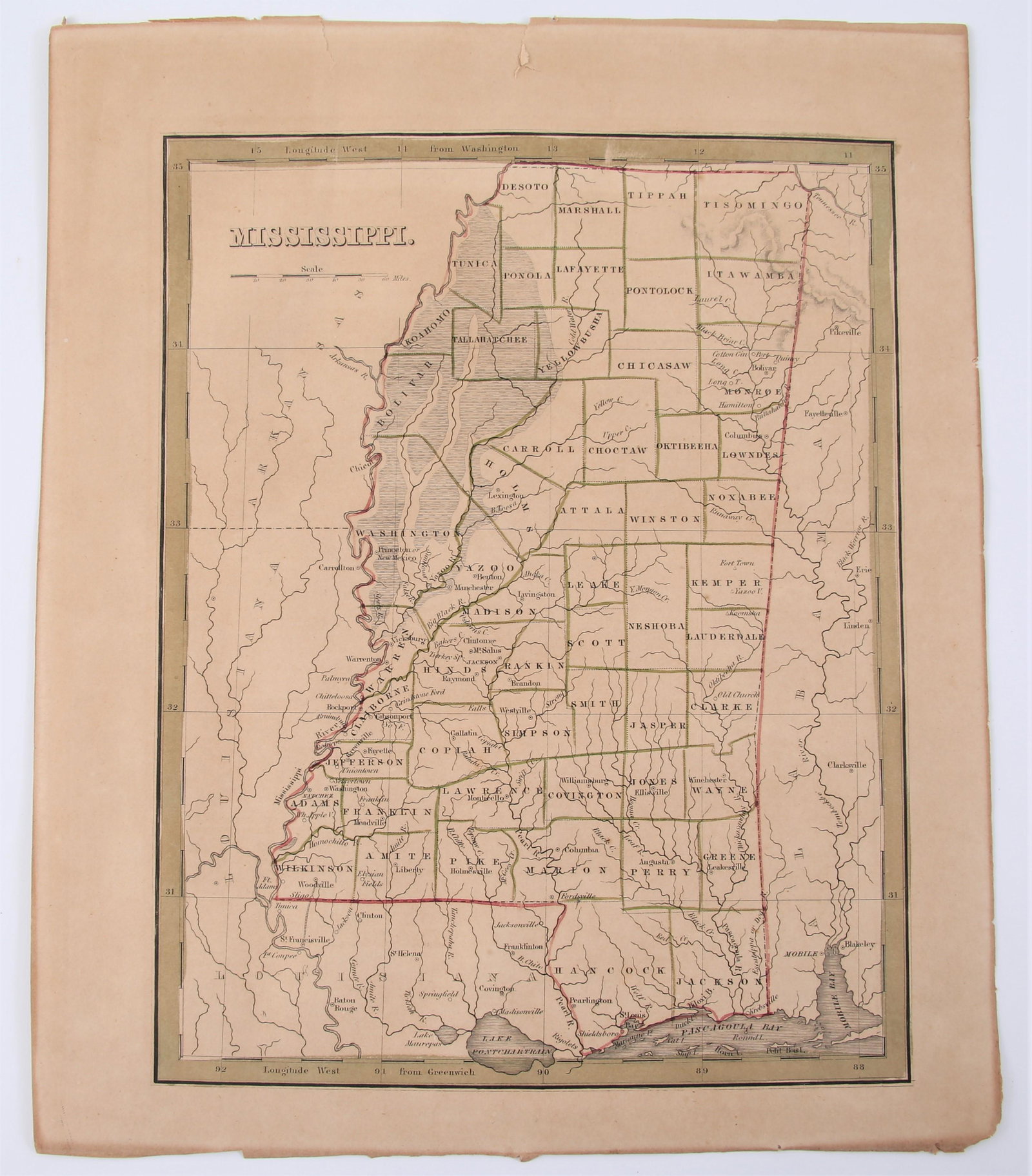 UNITED STATES 19th CENTURY MISSISSIPPI SURVEY MAP: UNITED STATES 19th CENTURY MISSISSIPPI SURVEY MAP Mississippi survey map, circa 1835. Measures: 10 x 12"