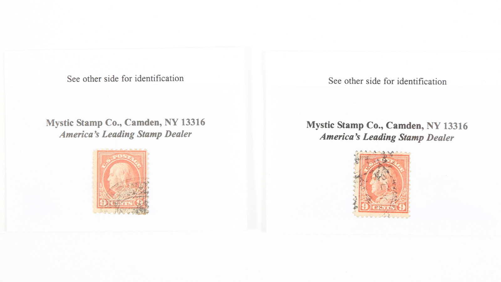 1914 BEN FRANKLIN 9 C STAMP SALMON RED: 1914 BEN FRANKLIN 9 CENT STAMP-SALMON RED - LOT OF TWO 1914 Ben Franklin 9 cent stamps (415)