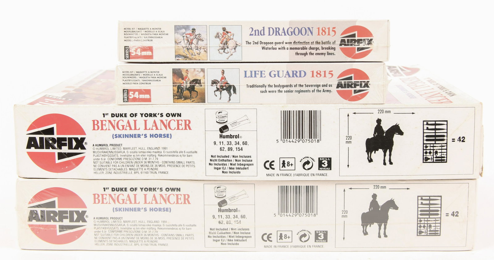 AIRFIX MILITARY MODELS - 1800S: AIRFIX MILITARY MODELS - 1800S Life Guard 1815; 54mm; new old stock 2nd Dragoon 1815; 54mm; new old stock Bengal Lancer (Skinner's Horse); 1:12 scale; new old stock Bengal Lancer (Skinner's Horse); 1: