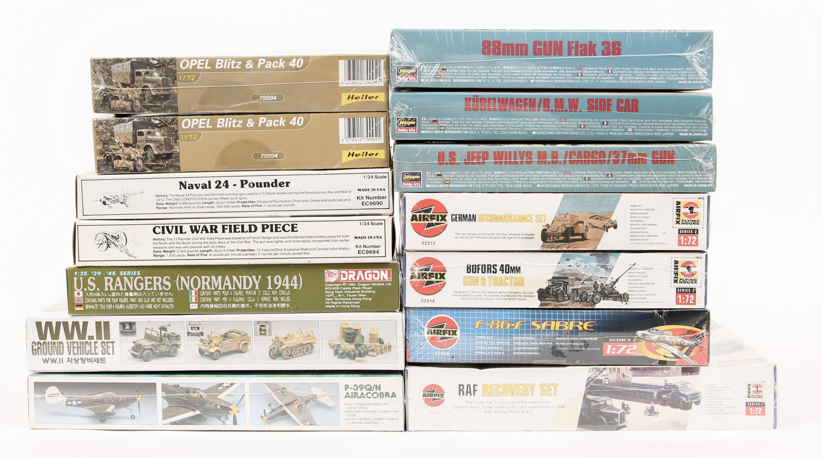 MILITARY MODEL KITS CIVIL WAR THROUGH WWII - LOT OF 14: MILITARY MODEL KITS CIVIL WAR THROUGH WWII - LOT OF 14 AIRFIX: F-86-F Sabre; 1:72 scale; new old stock Bofors 40MM Gun & Tractor; 1:72 scale; new old stock German Reconnaissance Set; 1:72 scale; n