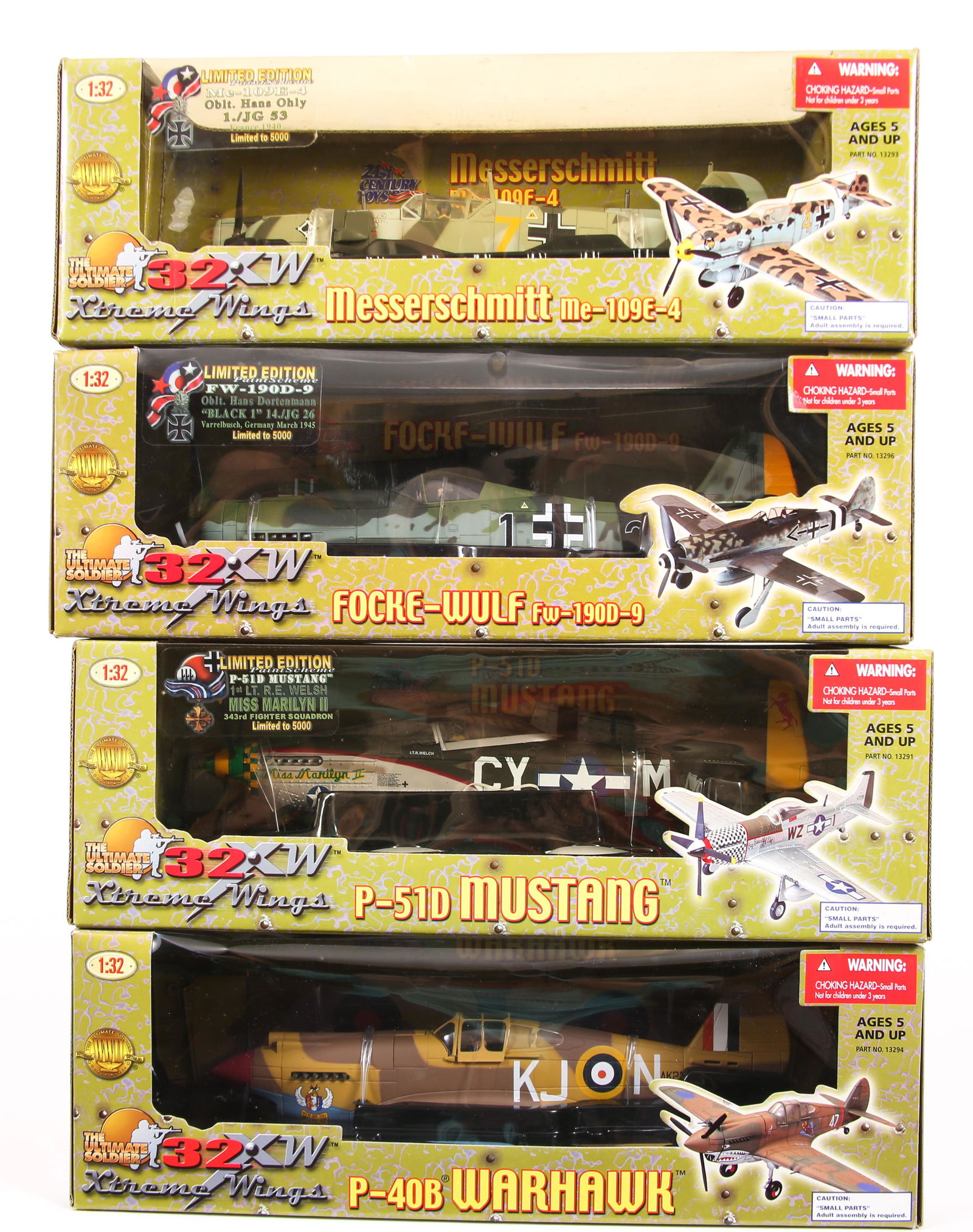 21ST CENTURY ULTIMATE SOLDIER MILITARY PLANE MODELS: 21ST CENTURY ULTIMATE SOLDIER MILITARY PLANE MODELS All are new old stock, 1:32 scale; three are Limited Edition, and are so noted below: Messerschmitt Me-109E-4; Limited Edition; Oblt. Hans Ohly, 1.