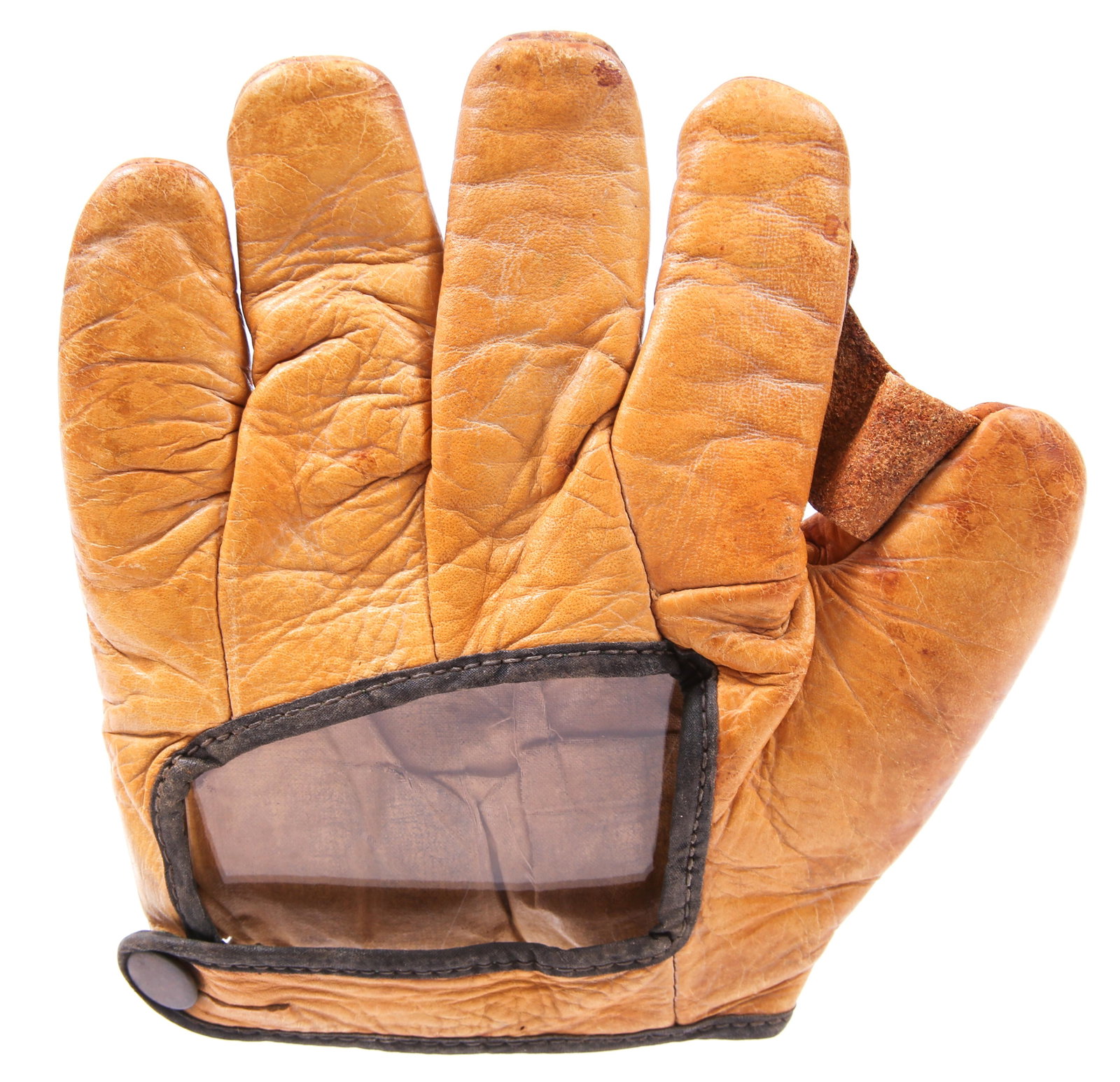 EARLY 20TH C. MCKINNON F12 LEADER BASEBALL GLOVE: EARLY 20TH C. MCKINNON F12 LEADER BASEBALL GLOVE Early 20th century McKinnon F12 "Leader" baseball glove. Made of horse hide. Size: 18 x 8"