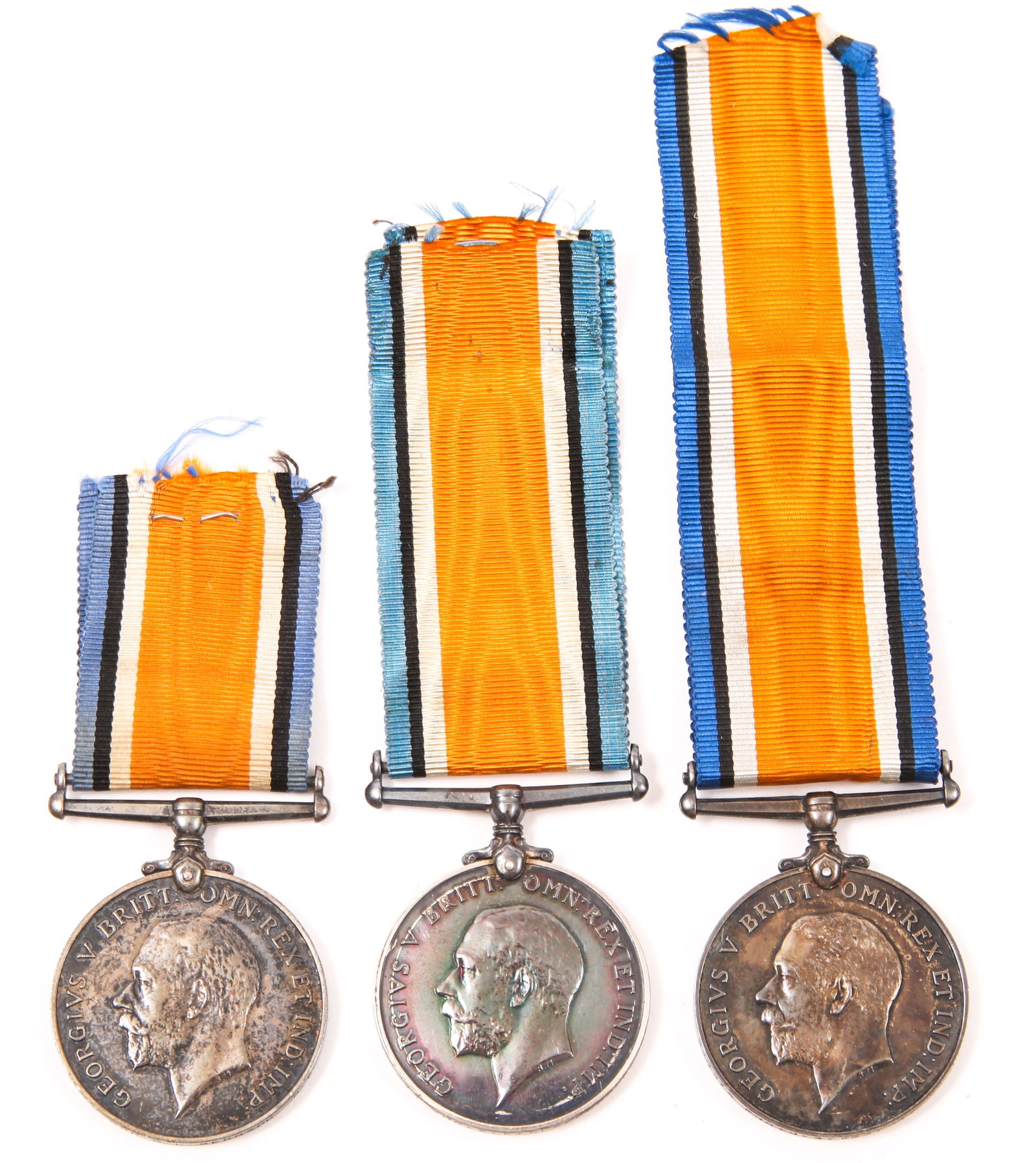 NAMED BRITISH WWI CAMPAIGN MEDALS - LOT OF 3: NAMED BRITISH WWI CAMPAIGN MEDALS - LOT OF 3 Lot of three named British WWI campaign medals with ribbons, including: L-21044 GNR. A.E. GLAZEBROOK. R.A. 288786 PNR. G.L. BERNARD. R.E. 240975 PNR. J.A. 