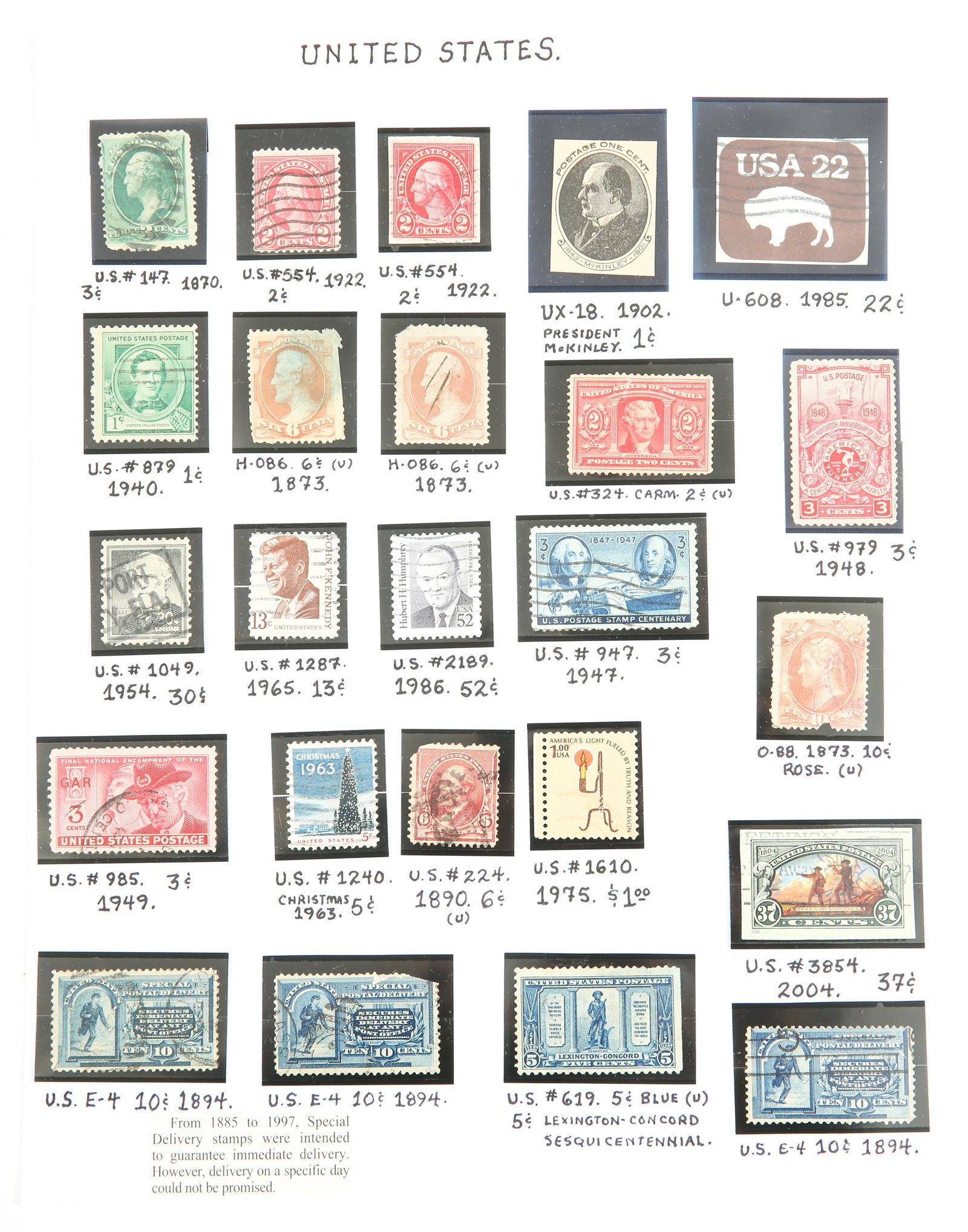 US POSTAGE STAMPS 1870 - 2004 LOT OF 24: US POSTAGE STAMPS 1870 - 2004 LOT OF 24 Various stamps from 1870 to 2004 in varied categories including the following: Presidents Historic moments Commemorative Anniversary