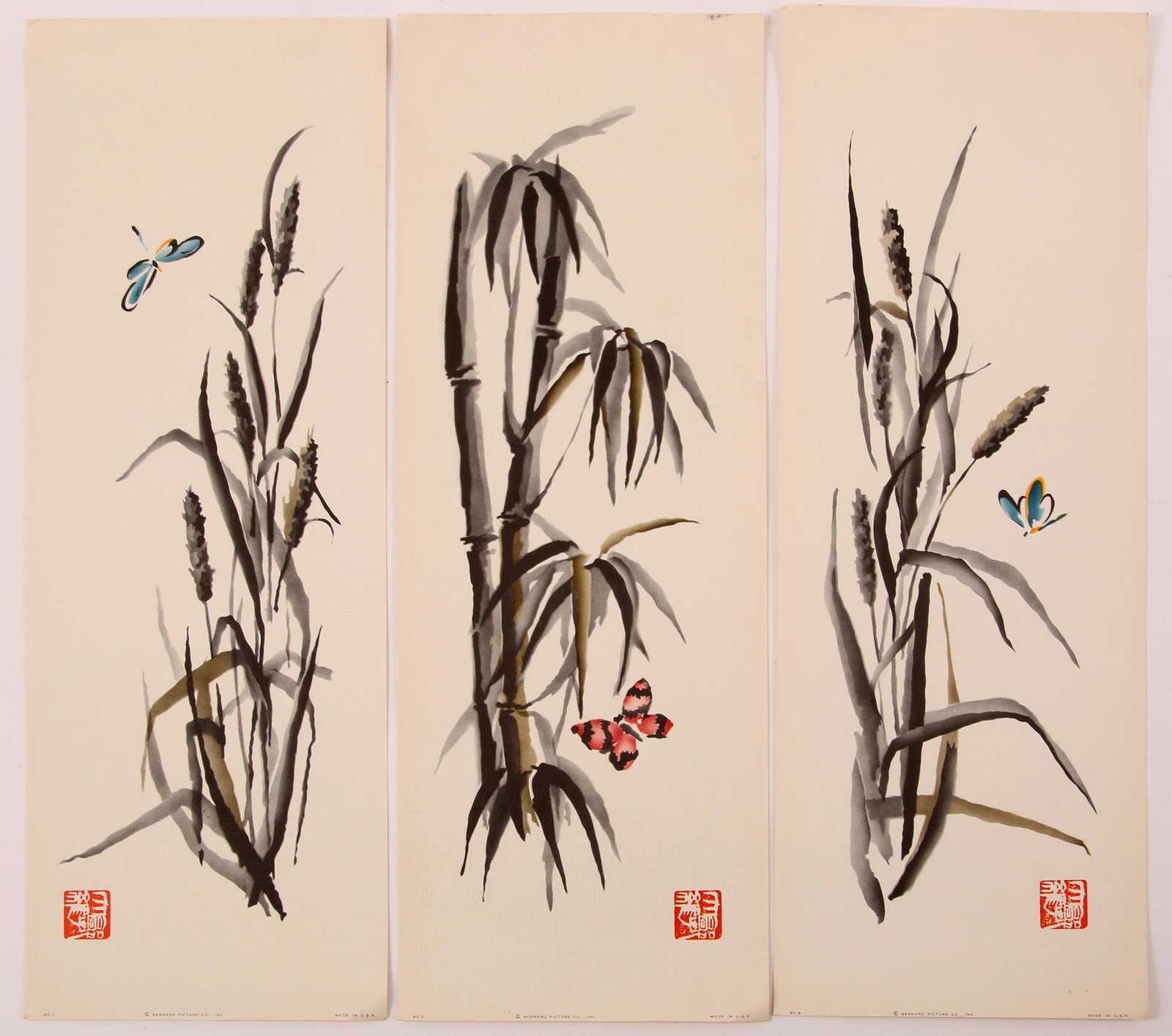 BERNARD PICTURE COMPANY MID-CENTURY CHINESE PRINTS: BERNARD PICTURE COMPANY MID-CENTURY CHINESE PRINTS Lot of three Bernard Picture Company mid-century commercial prints of Chinese ink paintings. Size - Framed: Not framed Size - Viewable: 6 x 16"