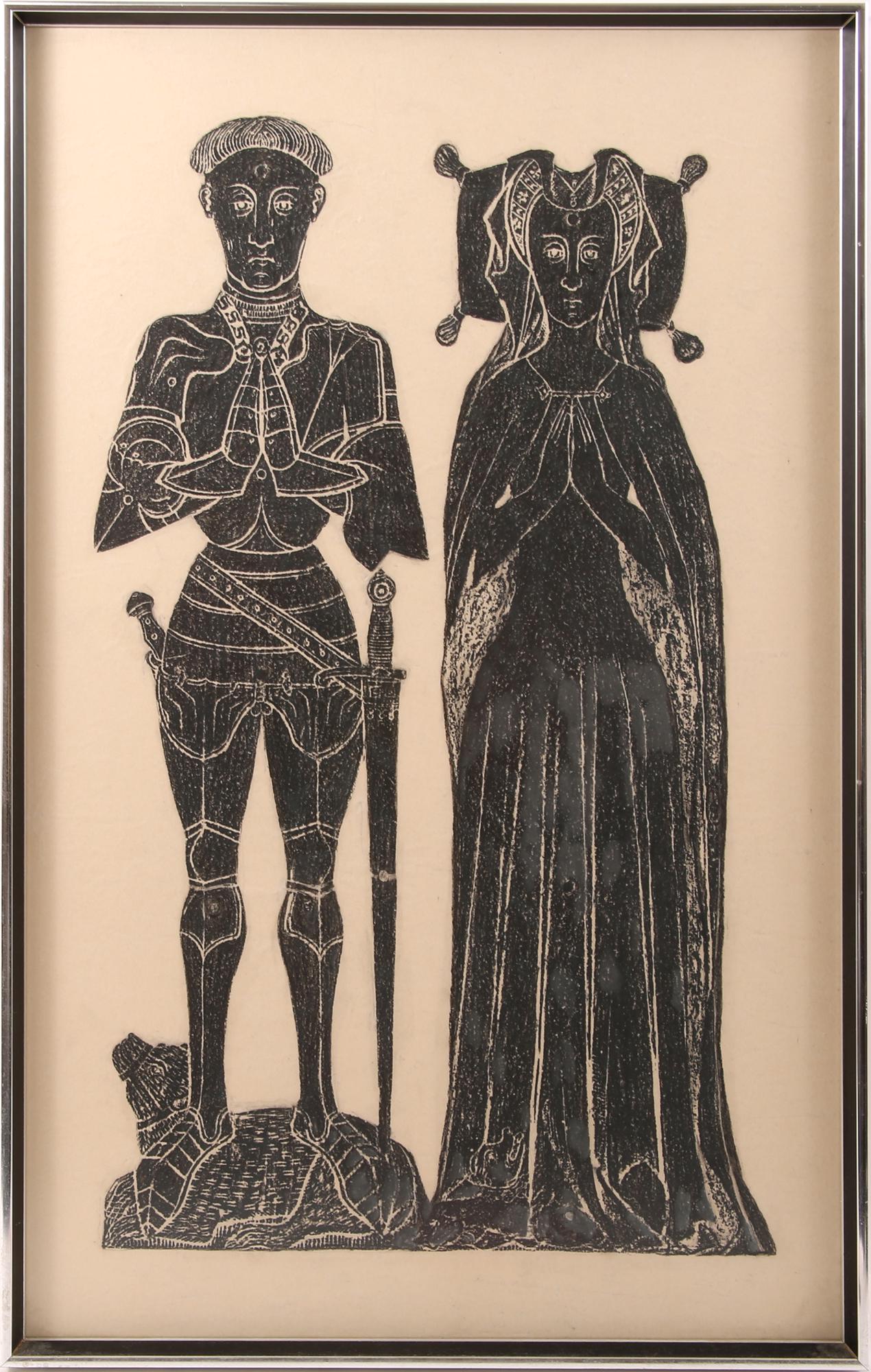 RUBBING SIR JOHN BERNARD & WIFE OF ISLEHAM: RUBBING SIR JOHN BERNARD & WIFE OF ISLEHAM Rubbing of Sir John Bernard (d. 1451), and wife Ellen, lord of Isleham Manor in Cambridgeshire, England. Size - Framed: 18.5 x 29.5" Size - Viewable: 17 x 28
