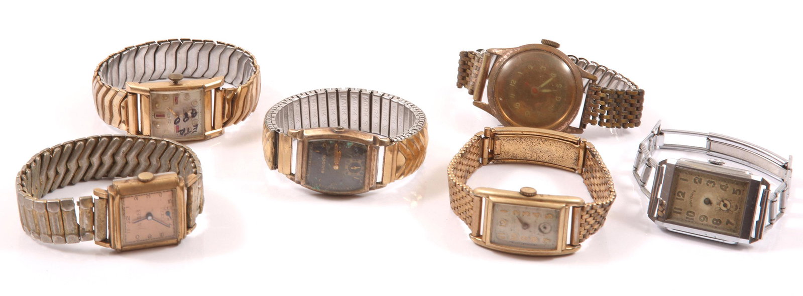 MEN'S WRISTWATCHES - LOT OF SIX: MEN'S WRISTWATCHES - LOT OF SIX Mixed lot of six gentlemen's wrist watches, to include brands: Waltham, Novoris, Lanco, Benrus, Bulova, and Expert. Size: Mixed Weight: 252.0 grams