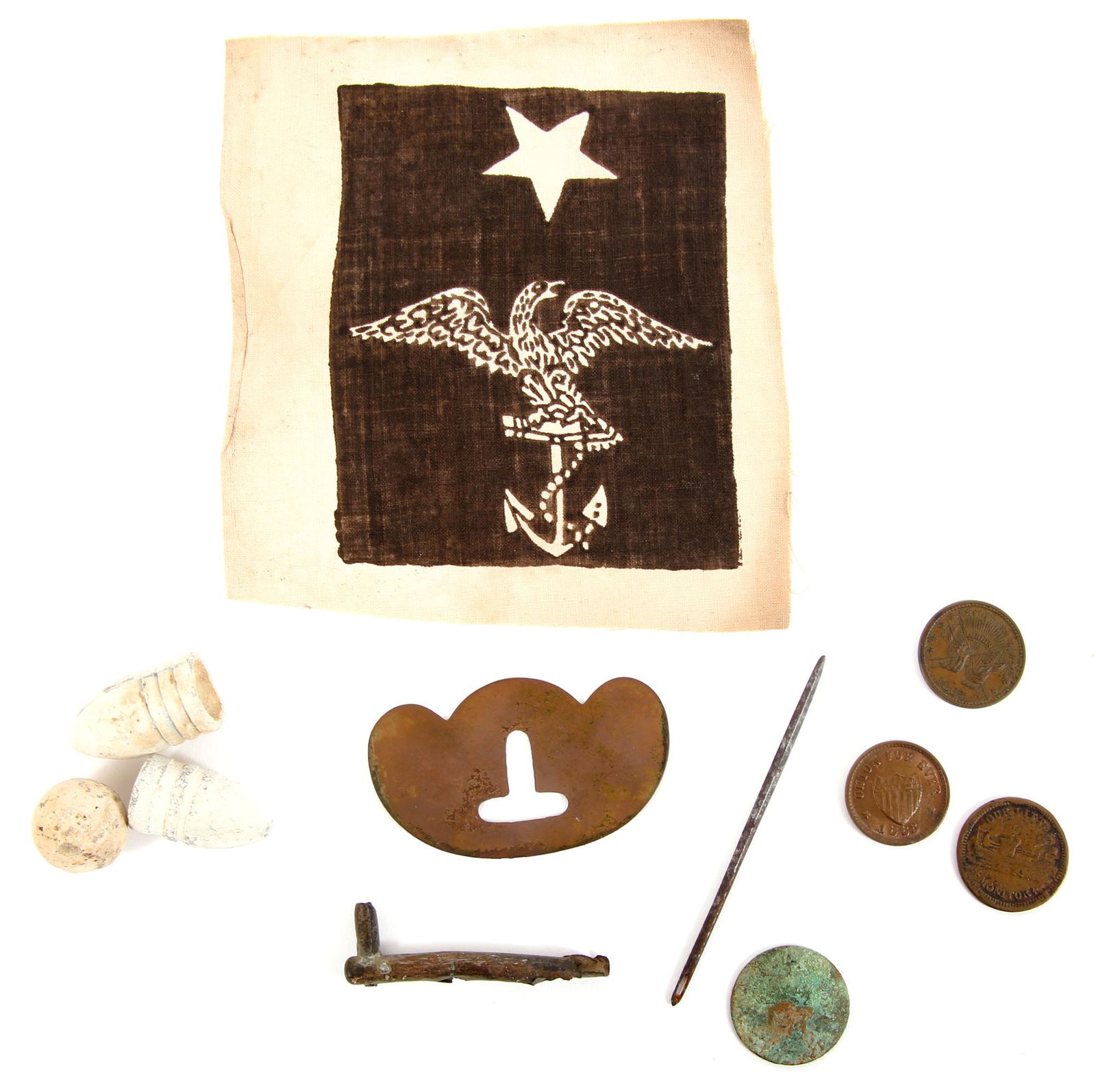 CIVIL WAR ERA USN US NAVY ITEMS - LOT OF 11: CIVIL WAR ERA USN US NAVY ITEMS - LOT OF 11 Lot of 11 Civil War era U.S. Navy items, including: Union 3 ring minie (2). Cannon part. Colonial button shirt button. .69 cal ball. Pett