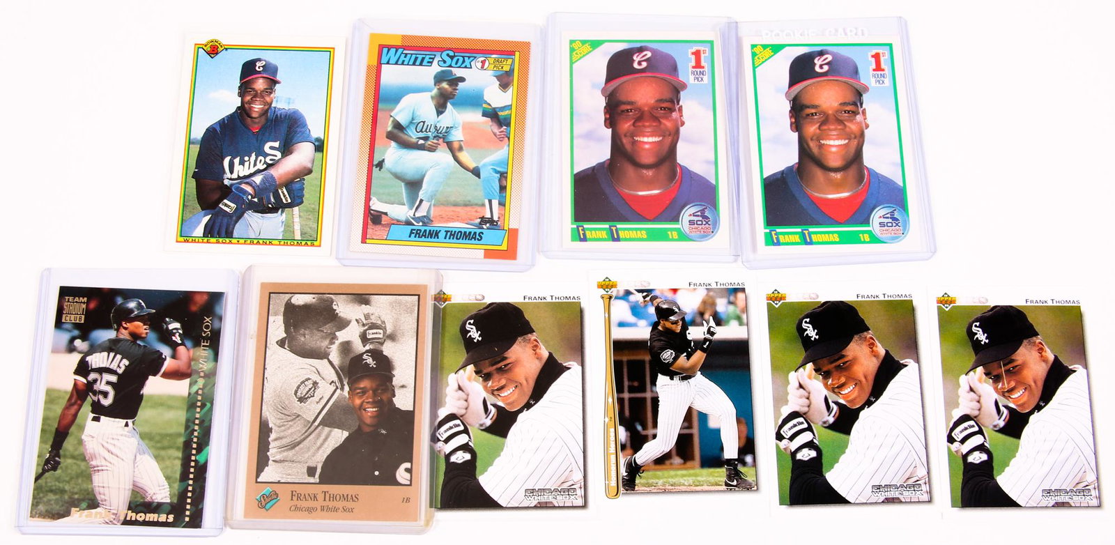 1990S FRANK THOMAS BASEBALL CARDS - LOT OF 10: 1990S FRANK THOMAS BASEBALL CARDS - LOT OF 10 Lot of ten Frank Thomas baseball trading cards, including: (2) 1990 Score #663, (1) 1990 Topps #414, (1) 1990 Bowman #320, (3)