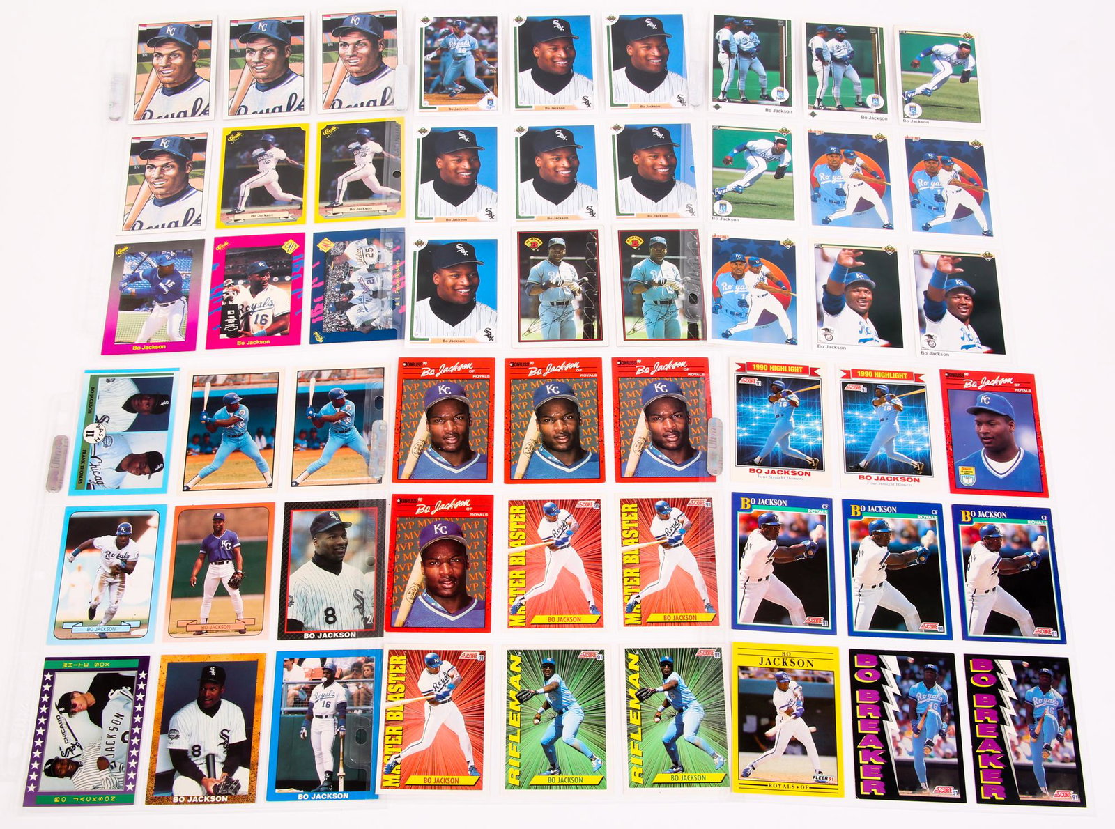 BO JACKSON BASEBALL CARDS - LOT OF 54: BO JACKSON BASEBALL CARDS - LOT OF 54 Lot of 54 Bo Jackson baseball cards from the 1980s and 1990s.