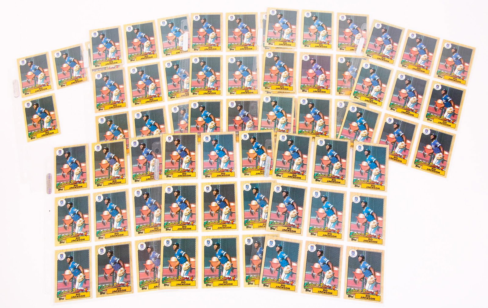 1987 TOPPS BO JACKSON #170 ROOKIE CARDS - LOT OF 67: 1987 TOPPS BO JACKSON #170 ROOKIE CARDS - LOT OF 67 Bo Jackson rookie cards from the Topps 1987 series #170, a total of 67 high grade cards in plastic holders.