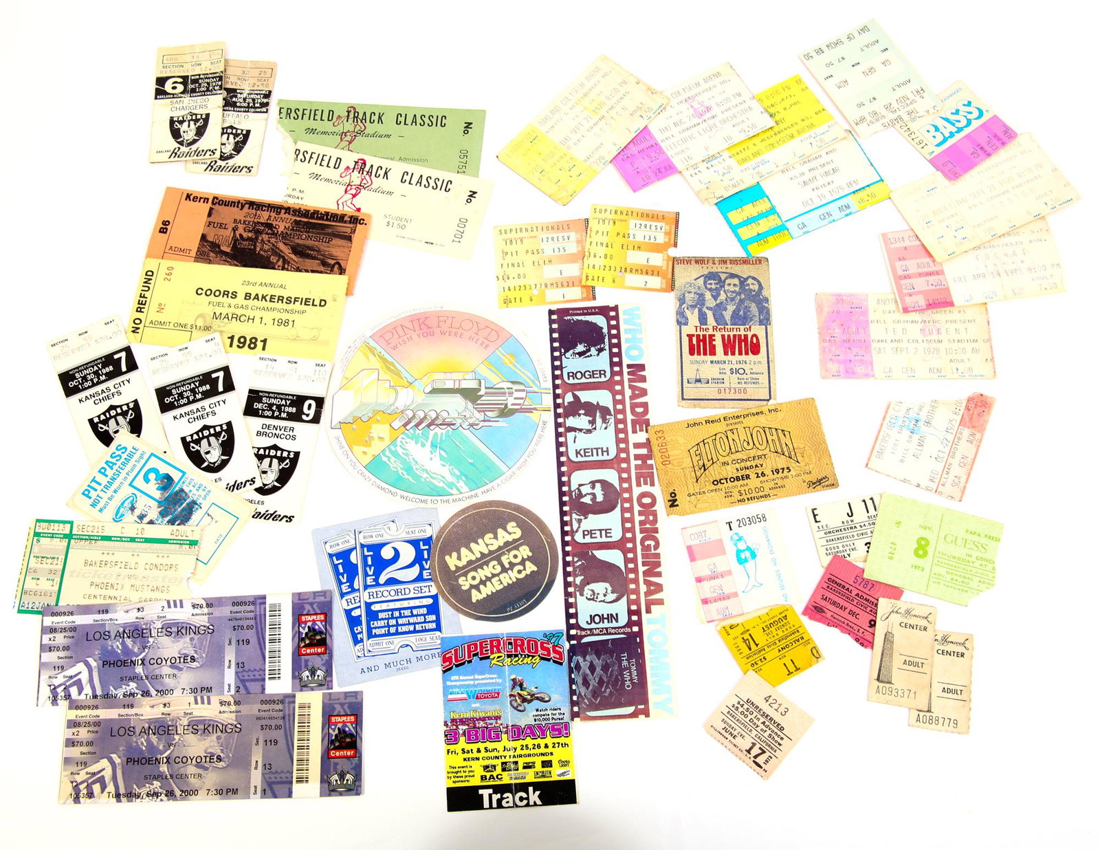 TICKET STUBS & EPHEMERA - MUSIC EVENTS & SPORTS: TICKET STUBS & EPHEMERA - MUSIC EVENTS & SPORTS Lot of ticket stubs and paper ephemera, includes: Music Events/Concerts The Return of The Who, 1976 Allman Brothers, 1975 Elton John, 1