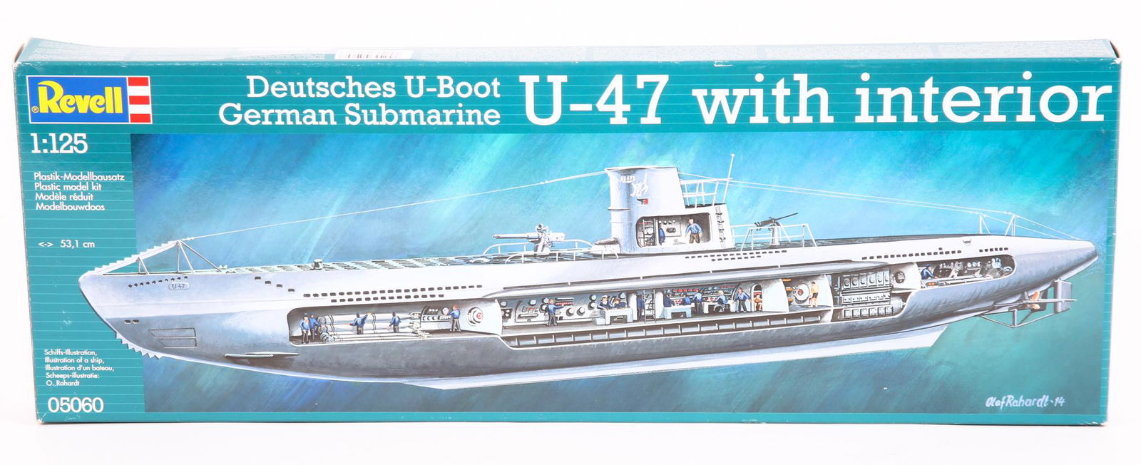REVELL GERMAN SUBMARINE U-47 MODEL KIT #05060: REVELL GERMAN SUBMARINE U-47 MODEL KIT #05060 Revell German Submarine U-47 with interior, model kit #05060, 1:125 scale. Size:1:125 scale