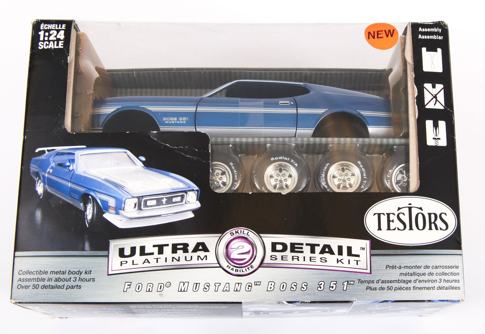 TESTORS FORD MUSTANG BOSS 351 ULTRA DETAIL PLATINUM: TESTORS FORD MUSTANG BOSS 351 ULTRA DETAIL PLATINUM SERIES MODEL KIT Blue w/silver trim Old new stock - still in box 1:24 scale Size: 1:24