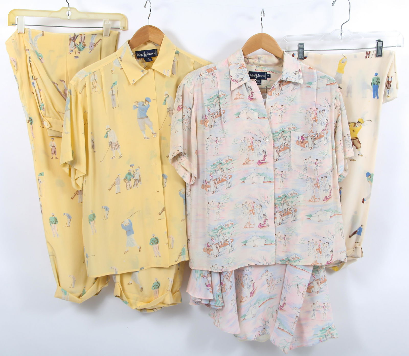 WOMEN'S POLO RALPH LAUREN SILK ENSEMBLES & SEPARATES: WOMEN'S POLO RALPH LAUREN SILK ENSEMBLES & SEPARATES Women's Polo Ralph Lauren silk ensembles and separates. Includes: Pastel pink tropical pattern short sleeve button down blouse with matching tulip