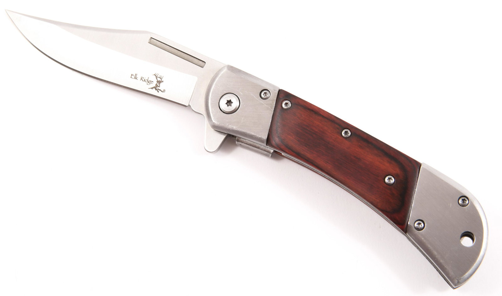 ELK RIDGE ER-A009SW SPRING ASSISTED FOLDING KNIFE: ELK RIDGE ER-A009SW SPRING ASSISTED FOLDING KNIFE Elk Ridge spring assisted folding knife: ER-A009SW 3.75" blade Pakkawood handle Liner lock 8.5" overall length